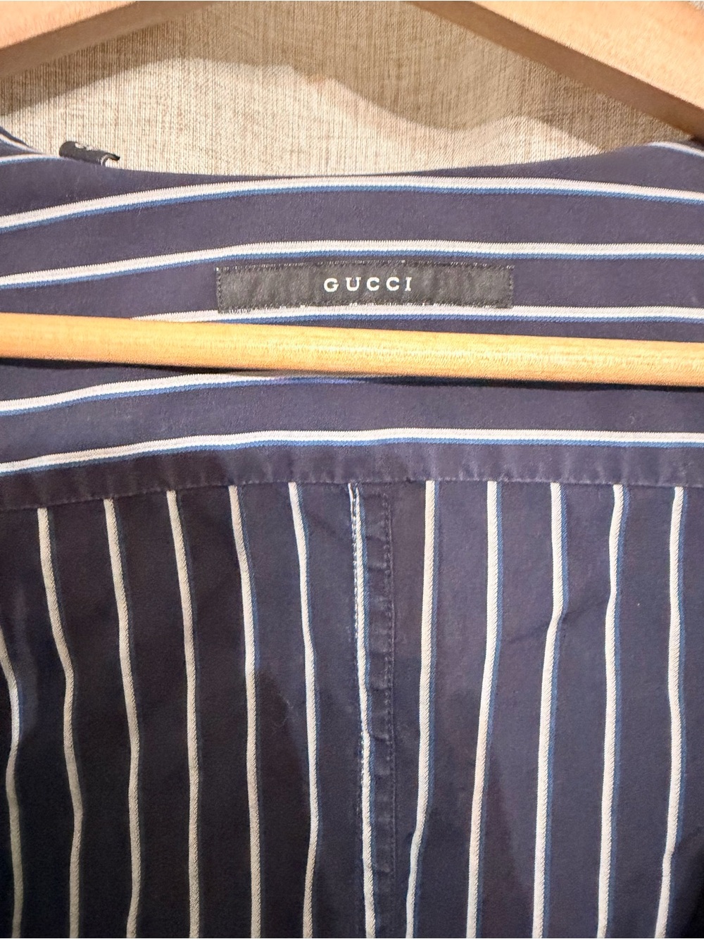 Gucci Navy and White Vertical Stripe Button-Down Shirt - Picture 3 of 4